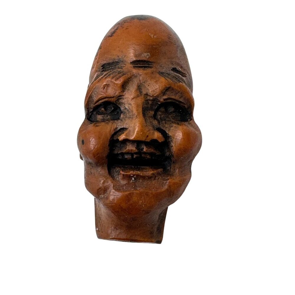 Antique Chinese Carved Hediao Nut Wood Immortals God Mans Face Bead #2